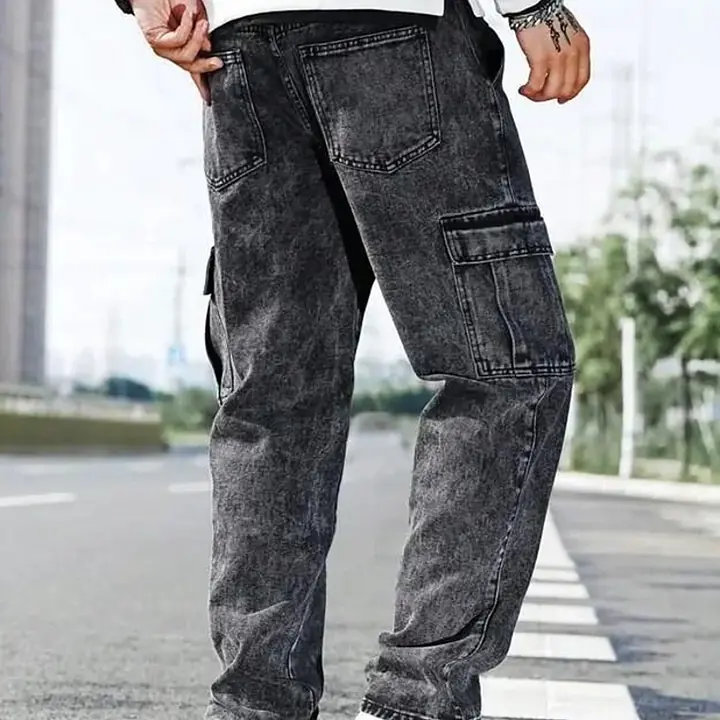 Playfeel Men Loose Fit Mid Rise Dark Grey Jeans - Master