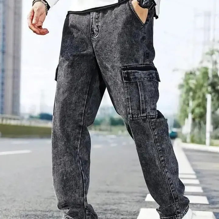 Playfeel Men Loose Fit Mid Rise Dark Grey Jeans - Master
