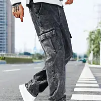Playfeel Men Loose Fit Mid Rise Dark Grey Jeans - Master